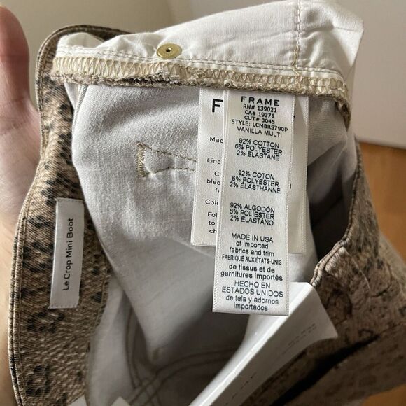 New! Frame Le Crop Mini Boot High Rise Snake Print Jeans Vanilla Multi Size 24 - Picture 7 of 7